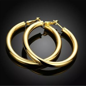 New Yellow GP thick Light Weight Hoop Earrings